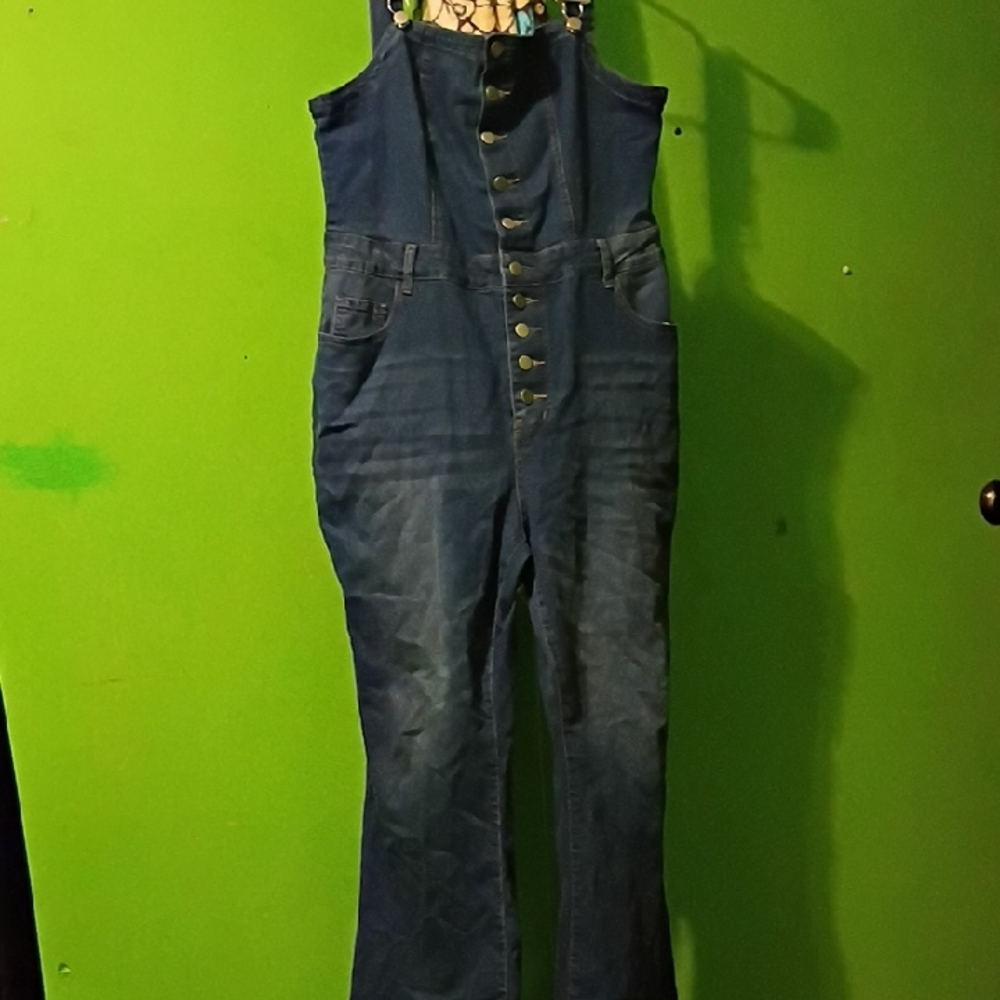 Denim Overalls with Button Front